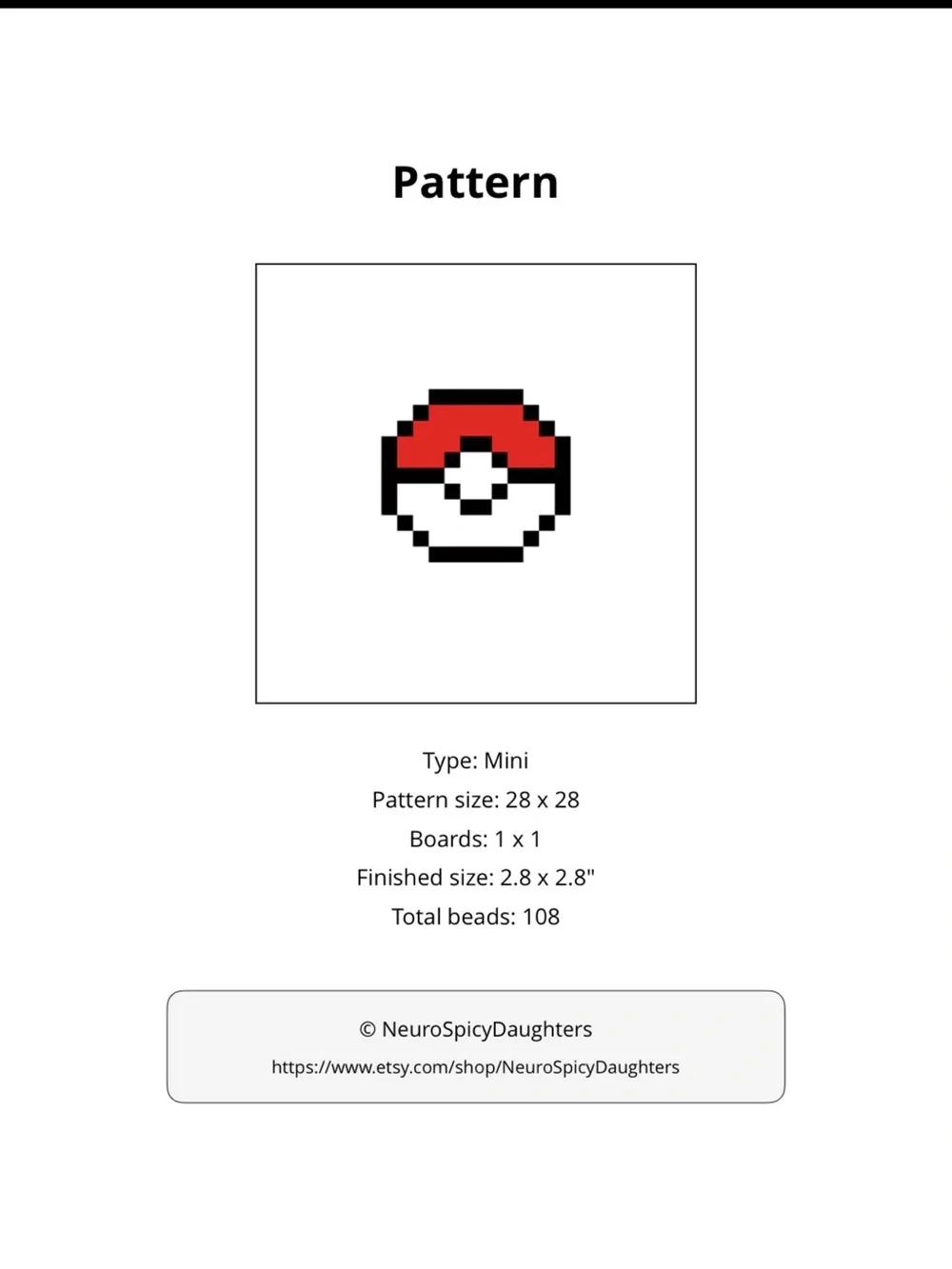 PHYSICAL COPY Pokemon Pixel Pokeball Pattern - Red, White, Black